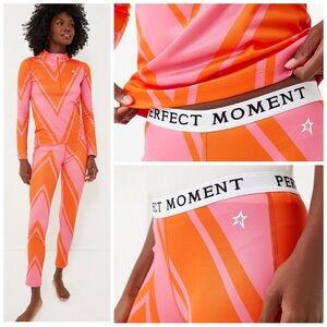 •PERFECT MOMENT• Azalea‎ Pink/Orange Chevron Thermal Half-Zip Top & Pant Set XS